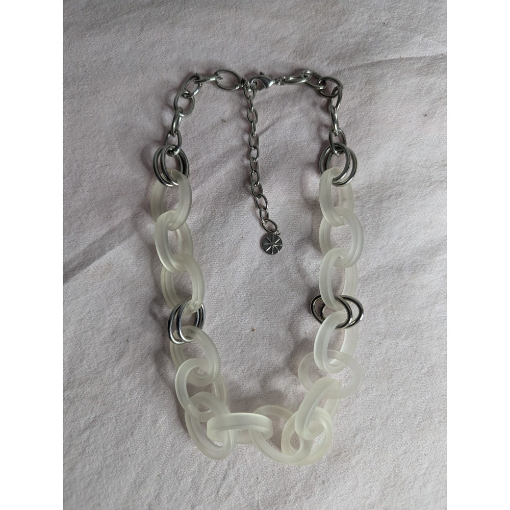 R J Graziano clear plastic and silver chain fashion necklace Bold eye catching
